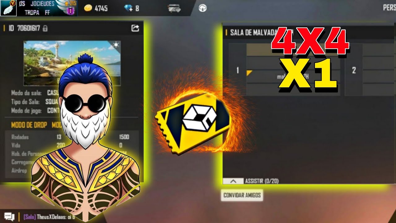 FREE FIRE AO VIVO,X1 DOS CRIA,4X4,4V4,SALA PERSONALIZADA,FF 