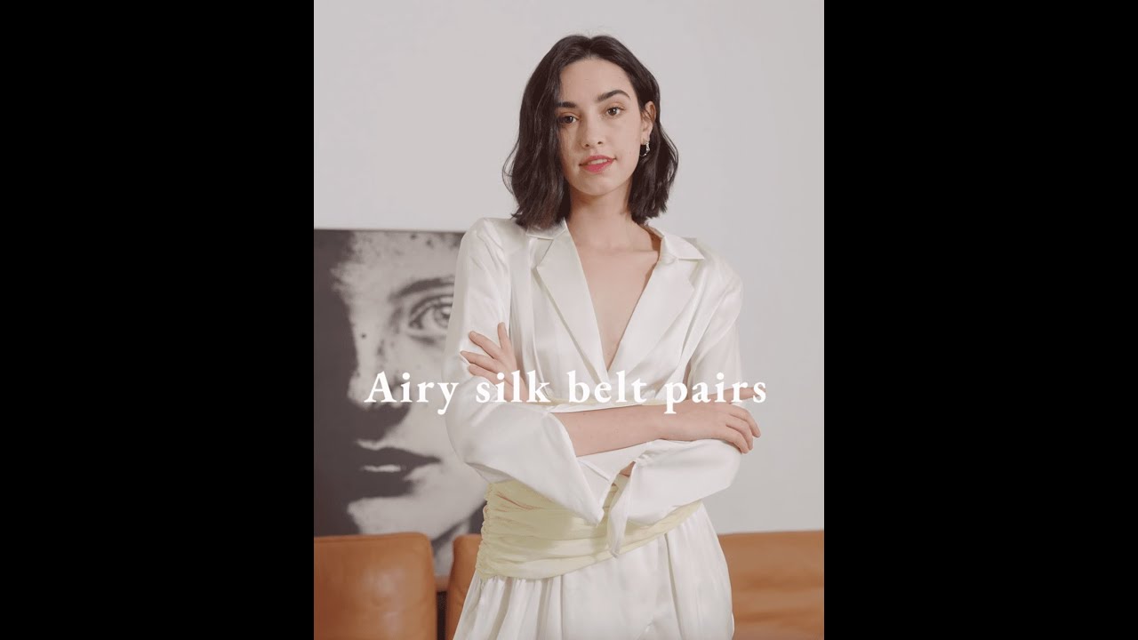 Soft Gradient Pleated Belt Silk Blazer Dress