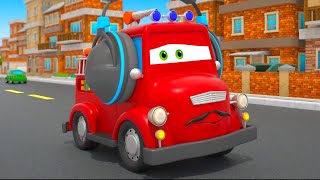 Police Car Helps Red Fire Truck bring back headphones | Motorville - Car Cartoon for Kids