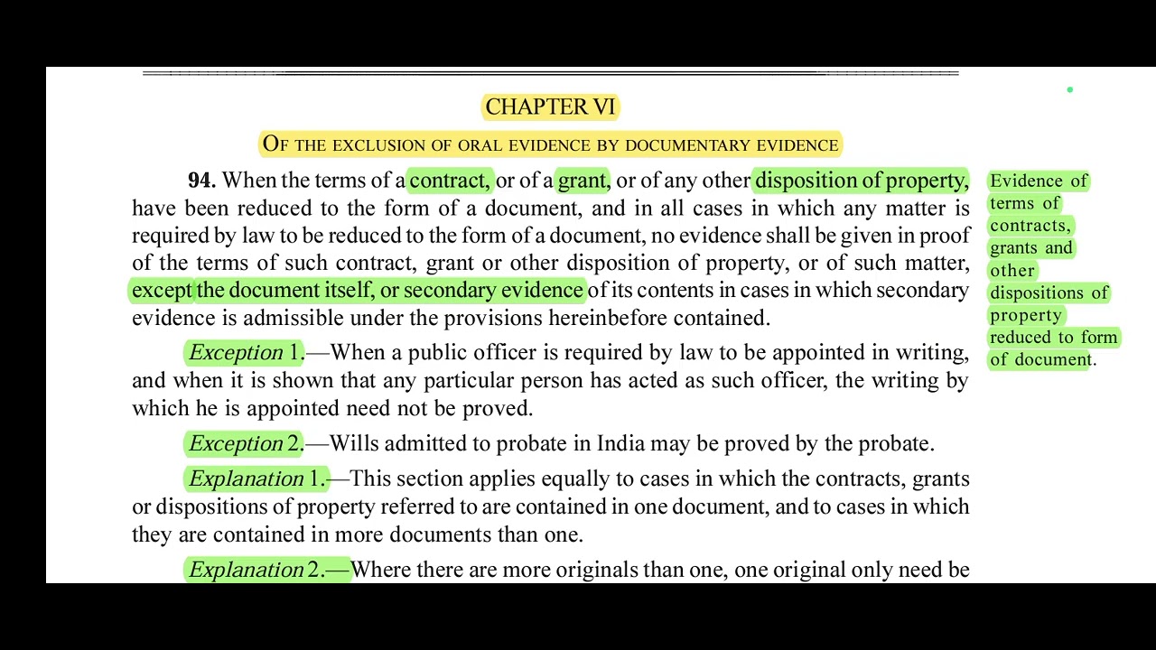 BSA| Section 94 BSA| Section 94 Bhartiya Sakshya Adhiniyam 2023| Section 91 of Indian evidence act