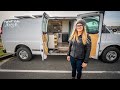 Solo Female Vandweller Builds Modern Style Stealth Cargo Van Camper - Van Life Tour.