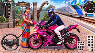 💗 Pink Bike with Beautiful Indian Girl & Biker 😱 | Bullet Train Challenge 🚄 | 3D Driving Class 2026 screenshot 2