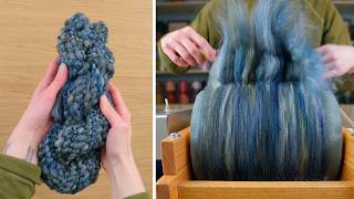 Making Water Inspired Yarn! (carding & Spinning, No Talking)