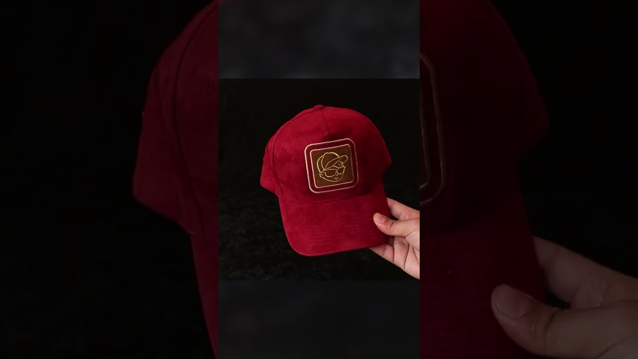 Our finest red suede baseball cap with gold details 