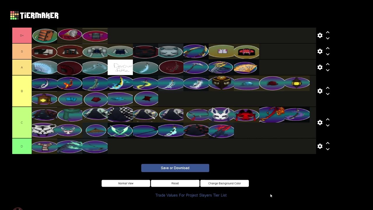 Create a Project Slayers Trading Tierlist [UNOFFICIAL] Tier List - TierMaker