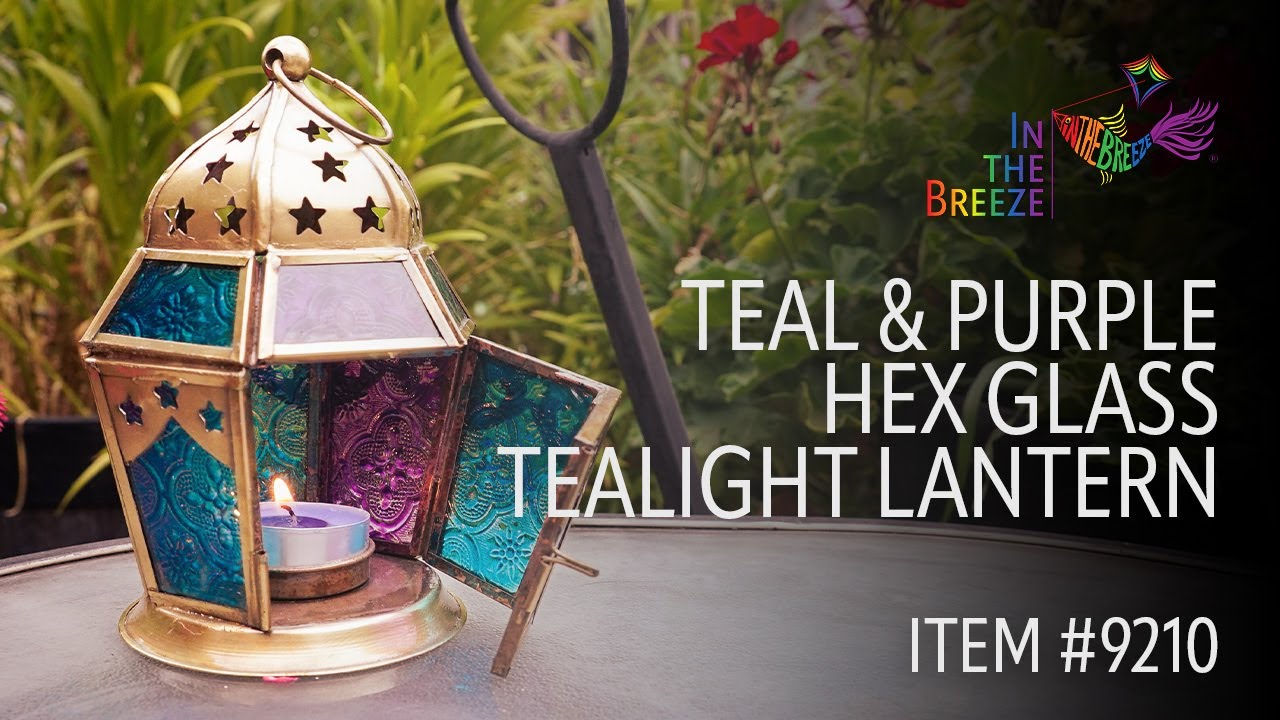 Teal & Purple Hex Glass Tealight Lantern | Wholesale Garden Décor | In the Breeze
