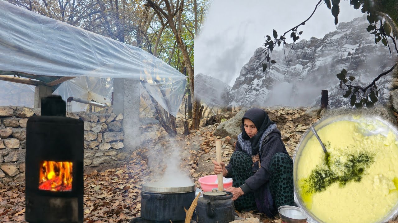 Freezing Morning After a Snowy Night in Mountain❄️ | Grandma Cooks Traditional Ash Doogh