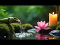 Relaxing Music Water Sounds Green Bamboo Water Fountain Spa Candle Calming Piano Music for Insomnia