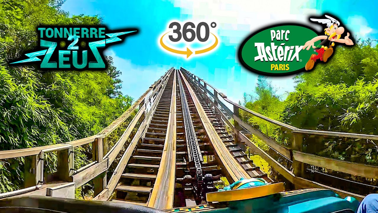 VR 360 Tonnerre 2 Zeus Roller Coaster On Ride Front Seat POV Parc Asterix 2023 08 17