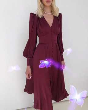 Long Sleeves Sliky Satin Vintage Midi Dresses 🌺