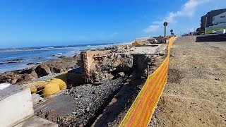 Wave damage and repairs in Bloubergstrand