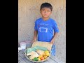 Smart boy heng fried tomato chicken for diner rural life little chef