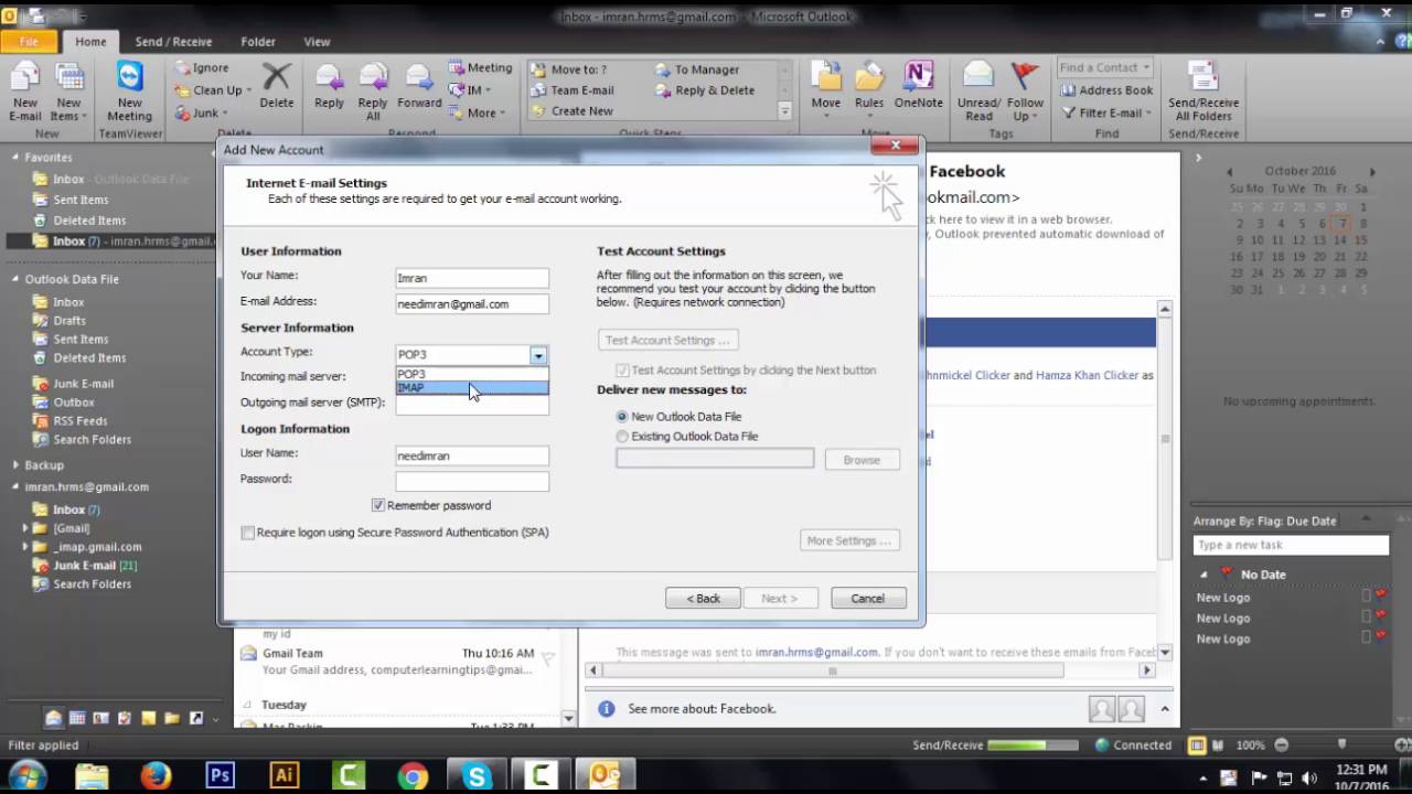How to add gmail account in outlook 2010
