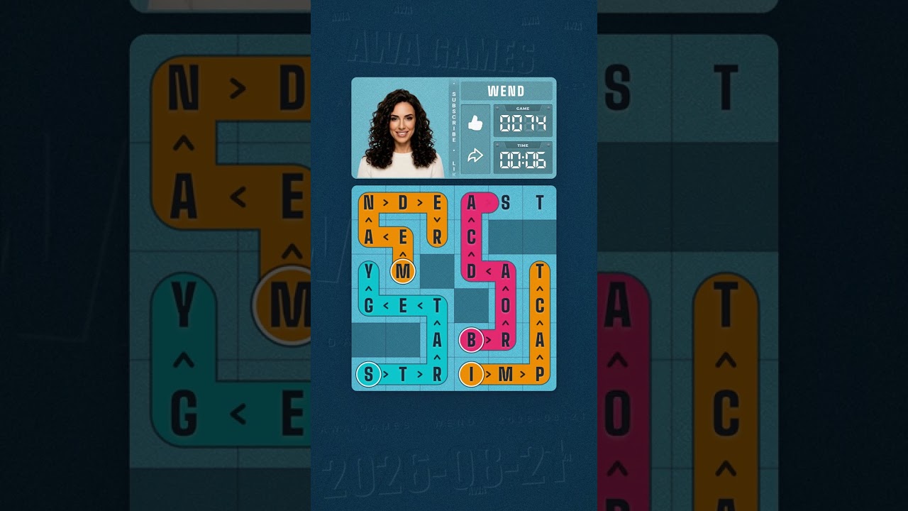 LinkedIn Wend #74 solved board for August 21, 2026, 6x6 grid