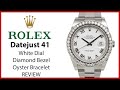 ▶Rolex Datejust 41 Stainless Steel White Roman Dial Diamond Bezel Oyster Bracelet - REVIEW 126300