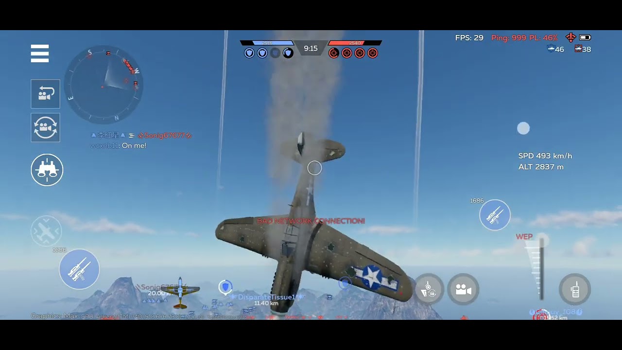 P-40E-1in WarThunder | Running away from enemy on bad internet | He couldn't kill me