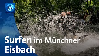 Surfen mitten in der Stadt: In der Eisbachwelle in München