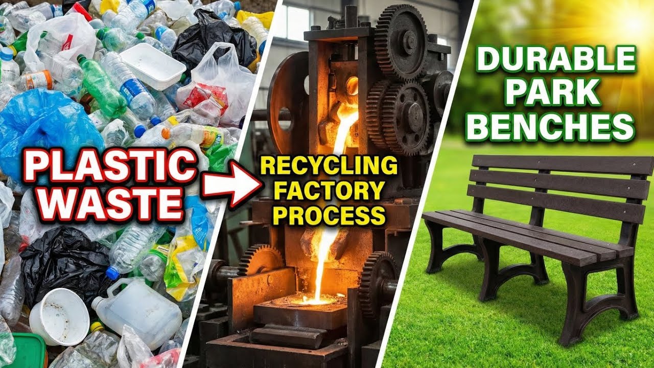 Plastic Waste → Unbreakable Park Benches 😱 | Inside Recycling Factory