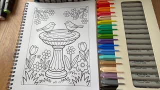 Cute Birds & Spring Flowers Coloring | Satisfying ASMR Marker Sounds