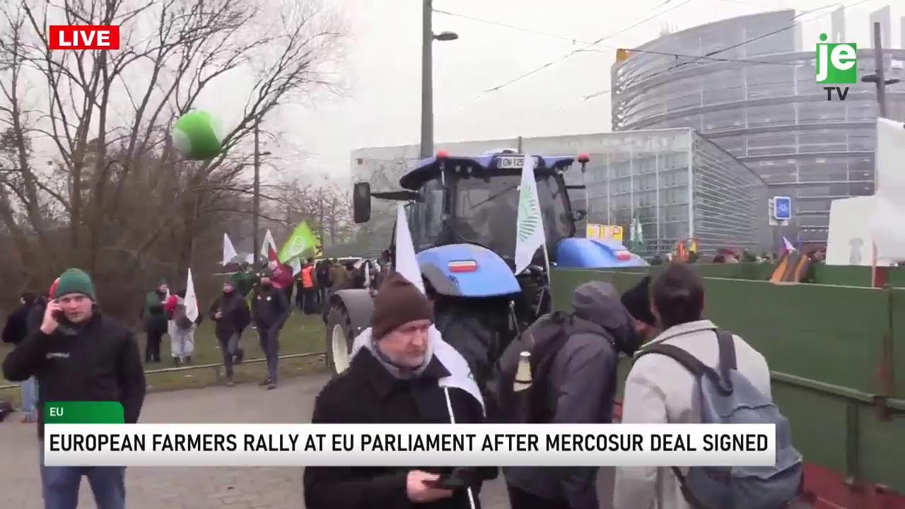 🔴LIVE NOW European farmers rally at EU Parliament after Mercosur deal signed