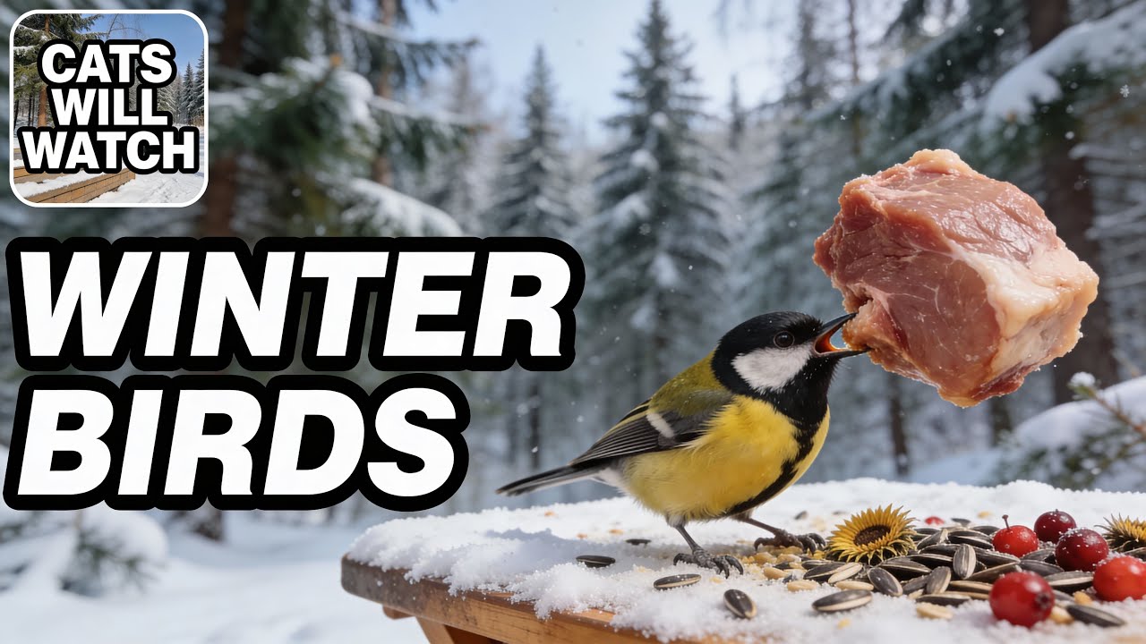 Cats Will Watch This! 🐱🐦 Winter Bird Feeder — 2 Hours of Snowfall (Nature & Bird Sounds)