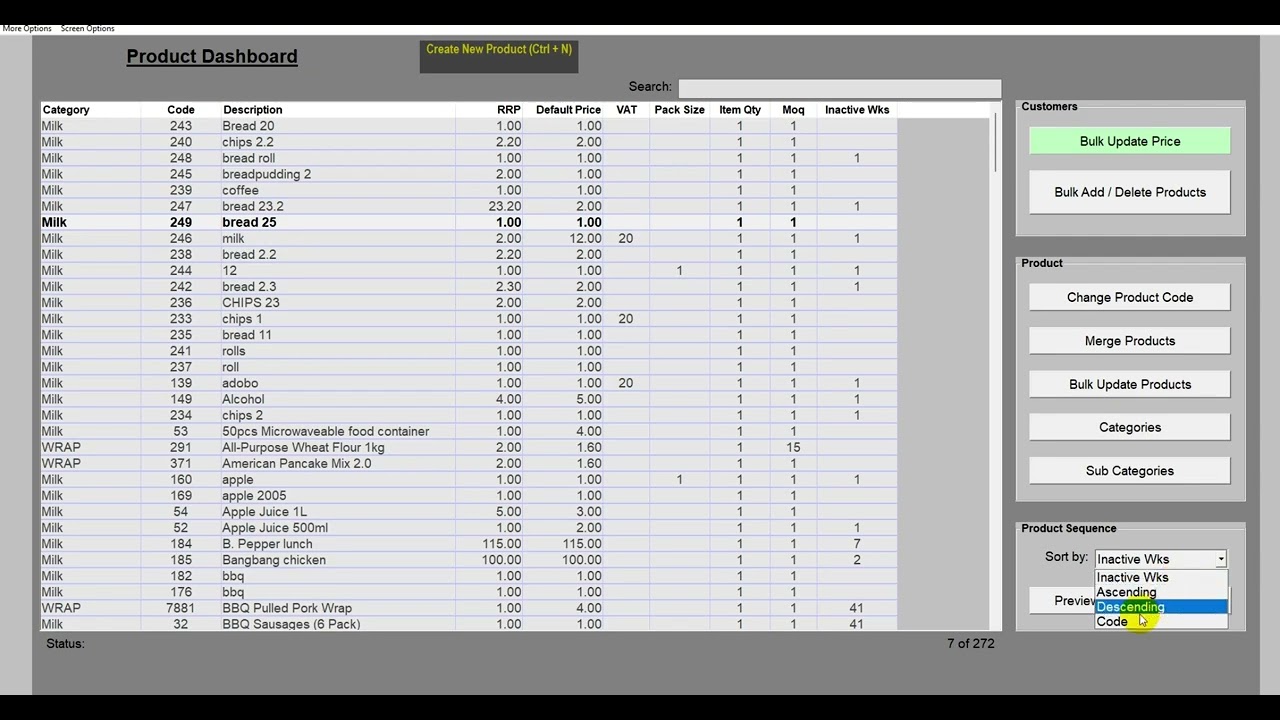 How to change product sequence