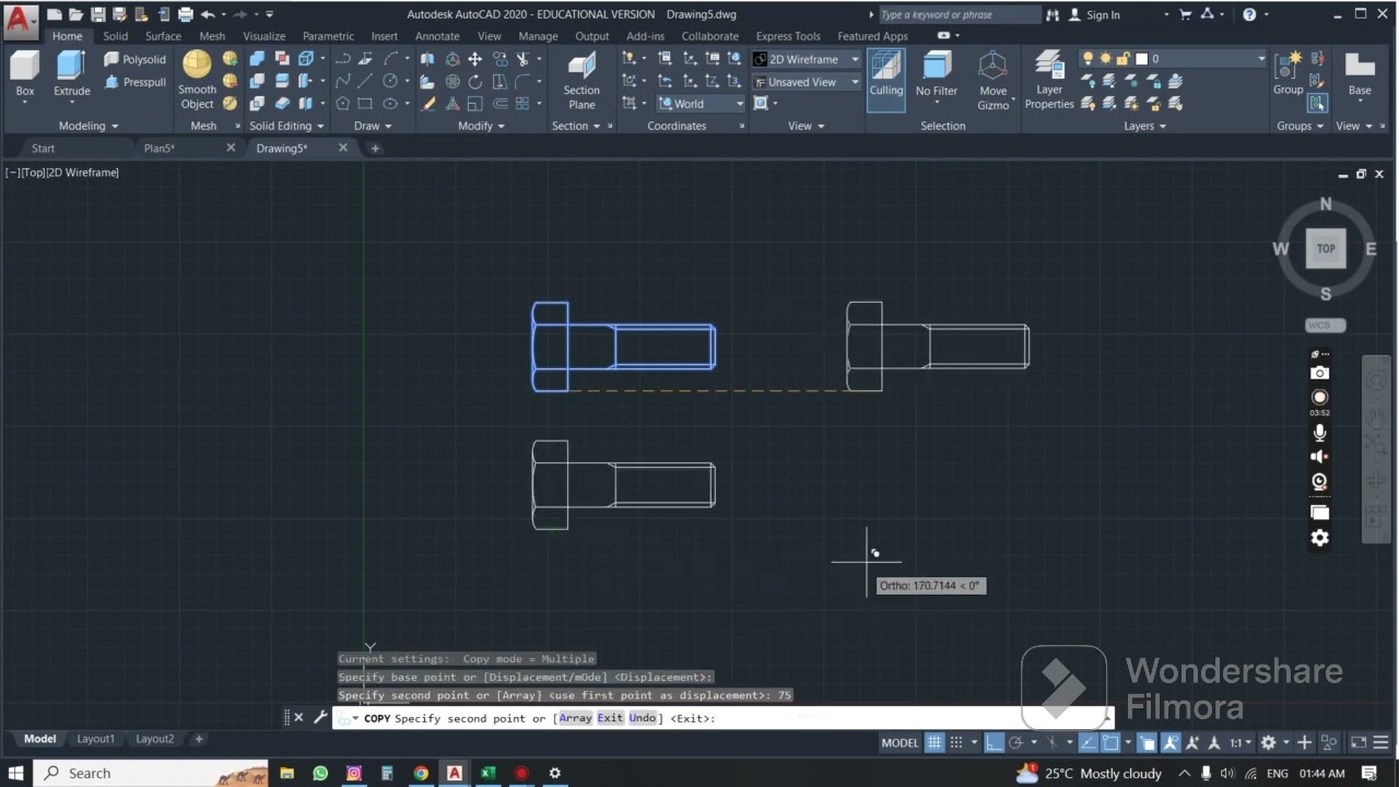 Drawing hexagonal headed bolt In AutoCad