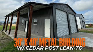 30'x40' Garage/Workshop Tour with Cedar Posts Lean To | Royse City, Texas | WolfSteel Buildings