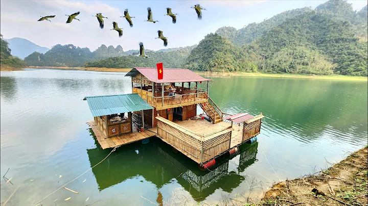 TIMELAPSE :120 days young woman carries baby to build giant 2-storey floating house on water
