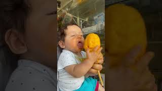 Adorable Baby Devours Mango and Gets Completely Messy