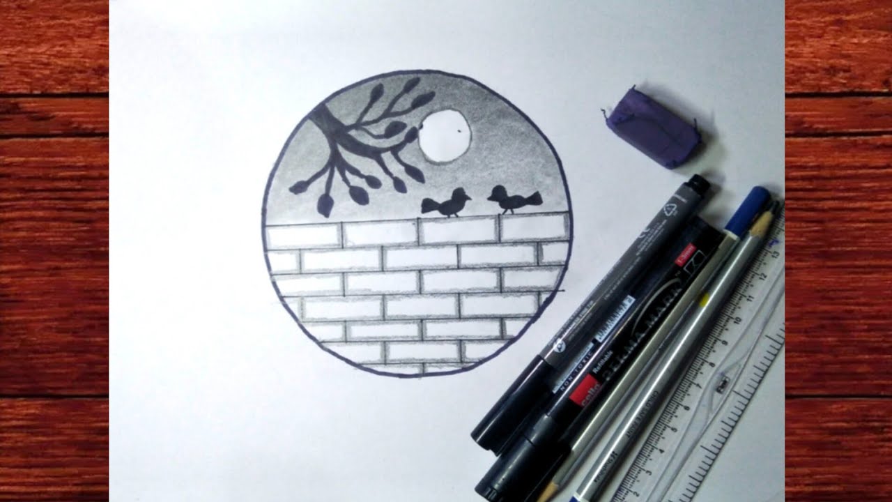 Moonlight 🌙 scenery of birds l easy drawing of birds 