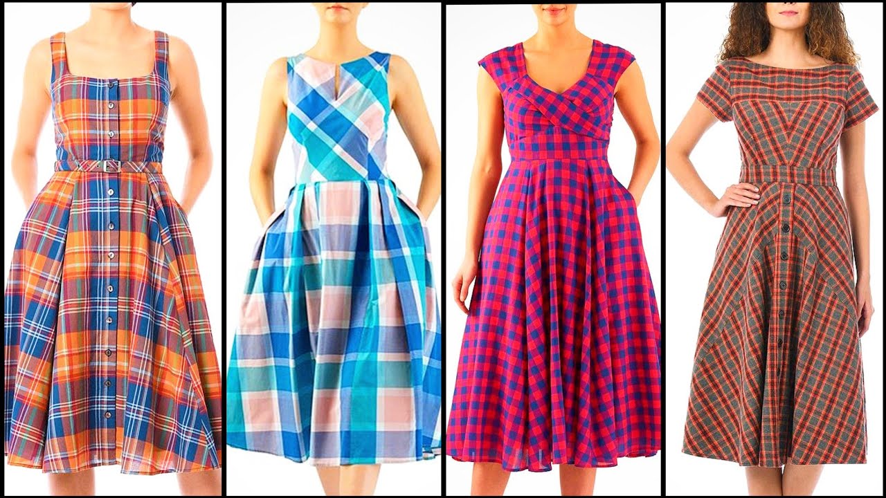 Top Stylish Classy Plus Size Check Print Frock Designs For Ladies/Casual Wear Dresses/Plaid dresses