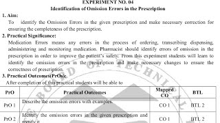 CPM Experiment No. 4 | Identification of Omission Errors in the prescription | Bright Pharma