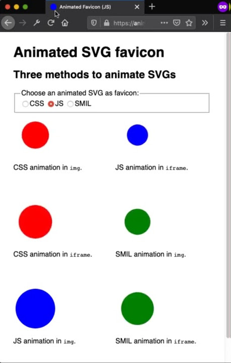 Animated SVG favicons playing in Firefox