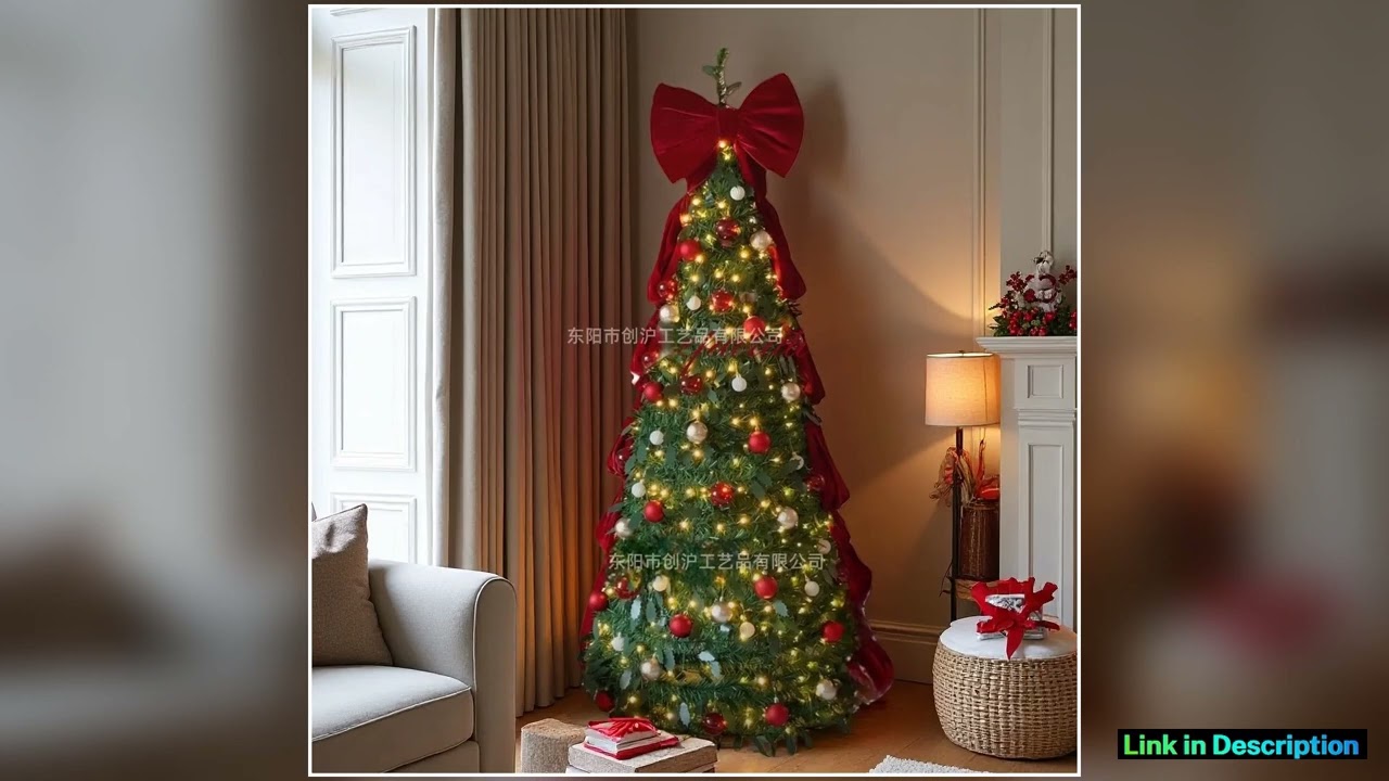 Foldable Christmas Tree 1221m with Lights And Large Bows Portable Home Decorative Mini Christmas Tr