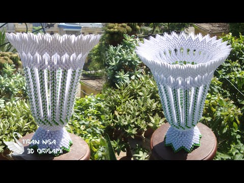 Paper flower vase tutorial ,3d origami vase  V21| cómo hacer un jarrón de origami 3d