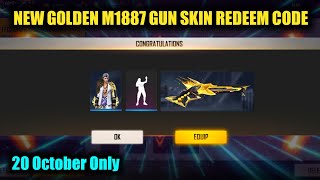 Free Fire Today Redeem Code 20 October | New Golden M1887 Gun Skin Redeem Code