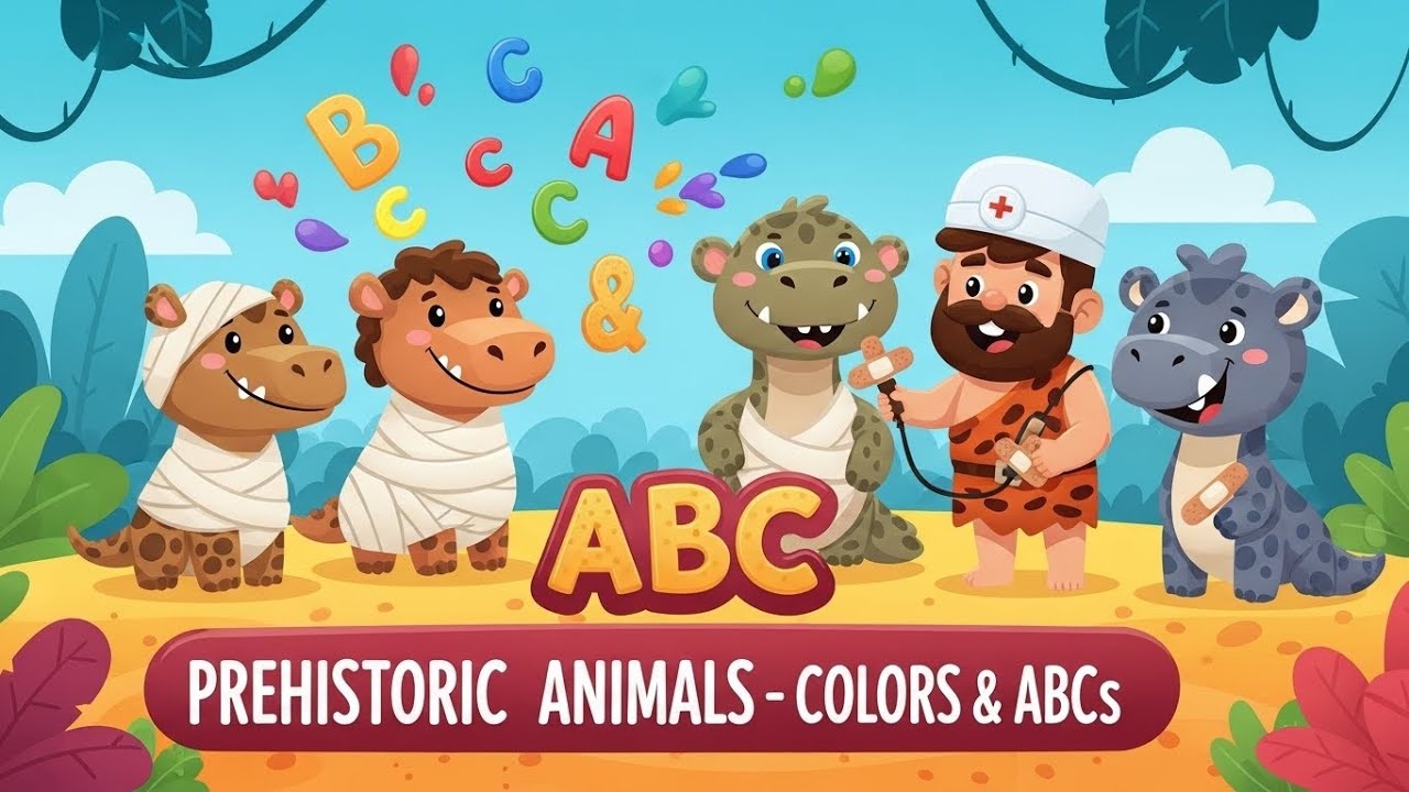ABC Prehistoric Colorful Animal Song | Sick Animals & Caveman Doctor | Colors | Buzzy Tune’s Time
