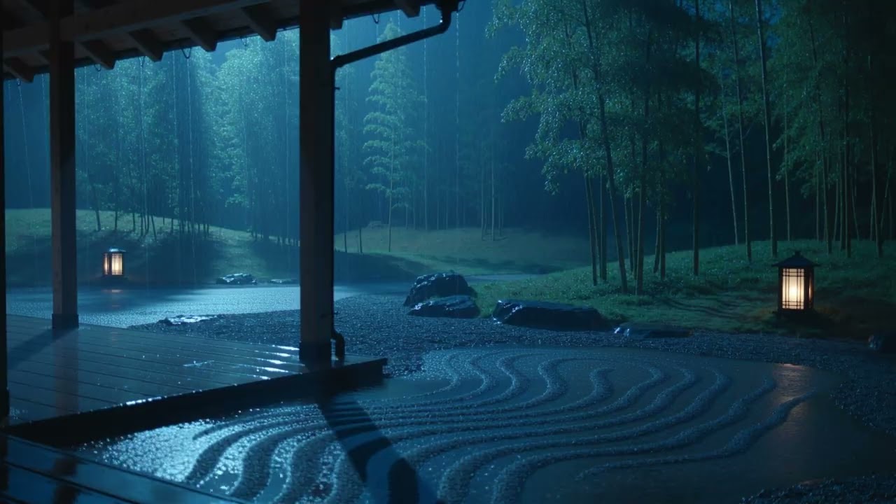 Mind Reset: Midnight Zen Garden 🎋 Soft Rain on Stones & Piano for Deep Meditation & Sleep