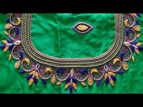Blouse Design With Zigzag & French Knots | Aari Maggam Works |#106 ...