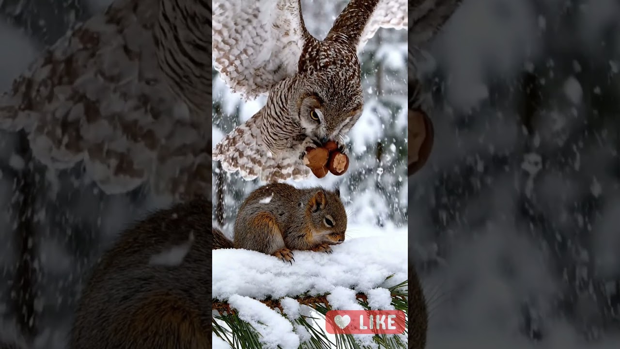 Owl Helps Starving Squirrel in Snow ❄️🦉