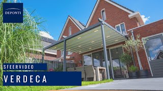 Aluminium Folding Roof Veranda | Deponti Verdeca | Retractable Waterproof Fabric Roof | Integrated LED | Concealed Drainage Through Posts video thumbnail