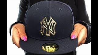 Yankees 'GOLD FRAMED METAL-BADGE' Navy Fitted Hat by New Era