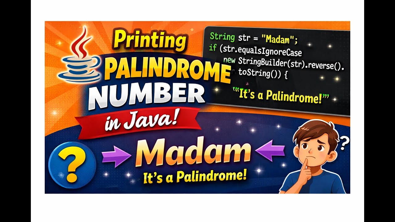 Program in Java to Print Palindrome Number Using string "Madam" - YouTube