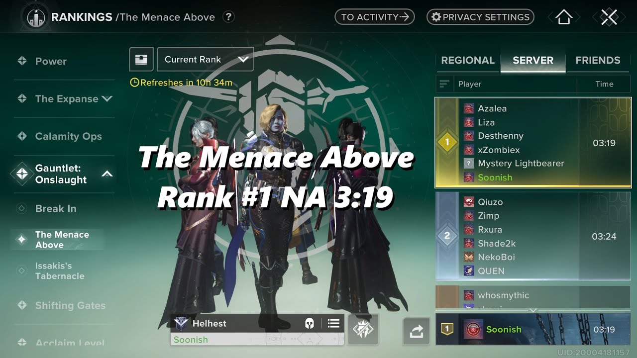 Destiny Rising: Rank 1 The Menace Above 3:19 - YouTube