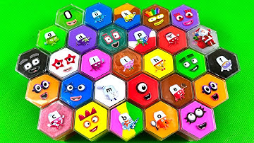 Numberblocks - Mixing Twenty-nine Hexagons Slime, Clay with Random! Alphablocks Relaxing ASMR Video