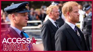 Prince Harry & Prince William Walk Together Behind Queen Elizabeth's Coffin