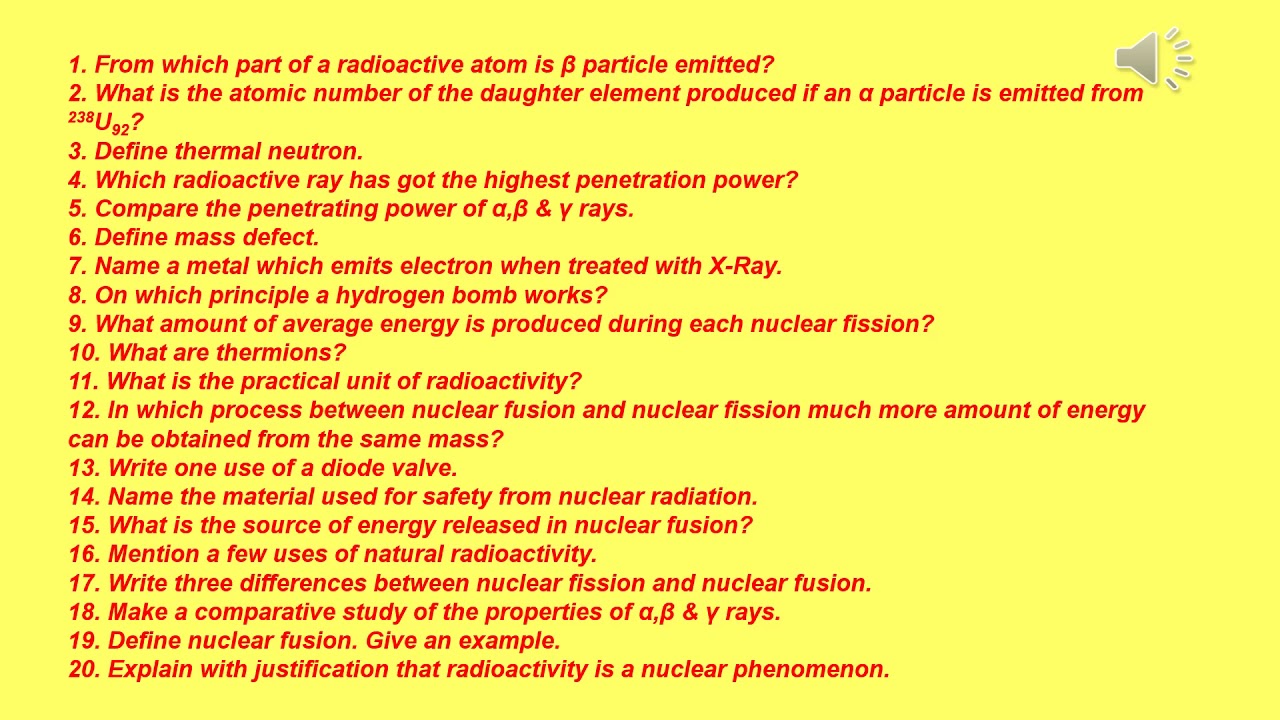 Question Answers Of Atomic Nucleus Class X YouTube