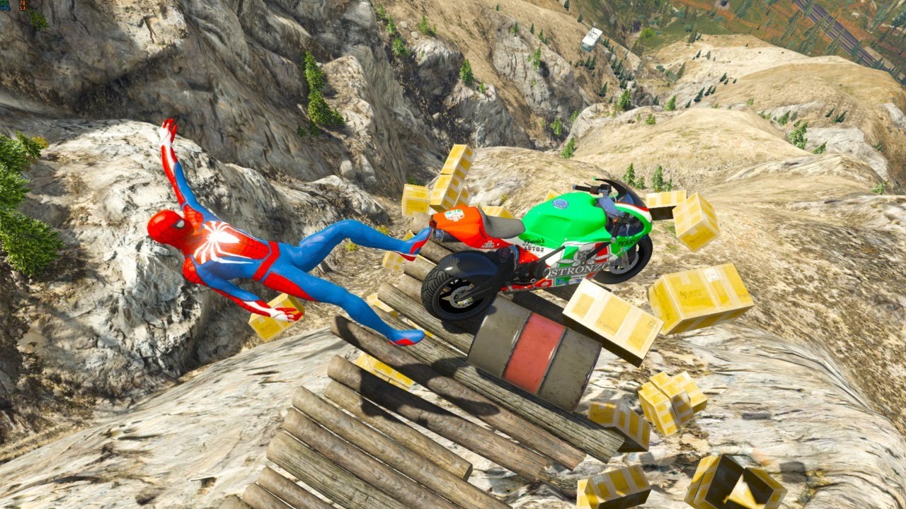 GTA 5 Stunning Ragdolls #7 (Hombre Araña con moto Compilación fallos, saltos, momentos divertidos)