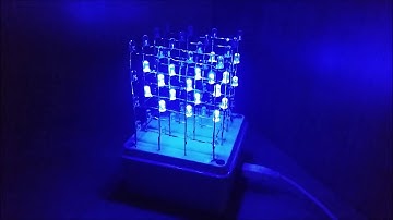 LED cube 4x4x4 BLUE with 3D print cover Demo